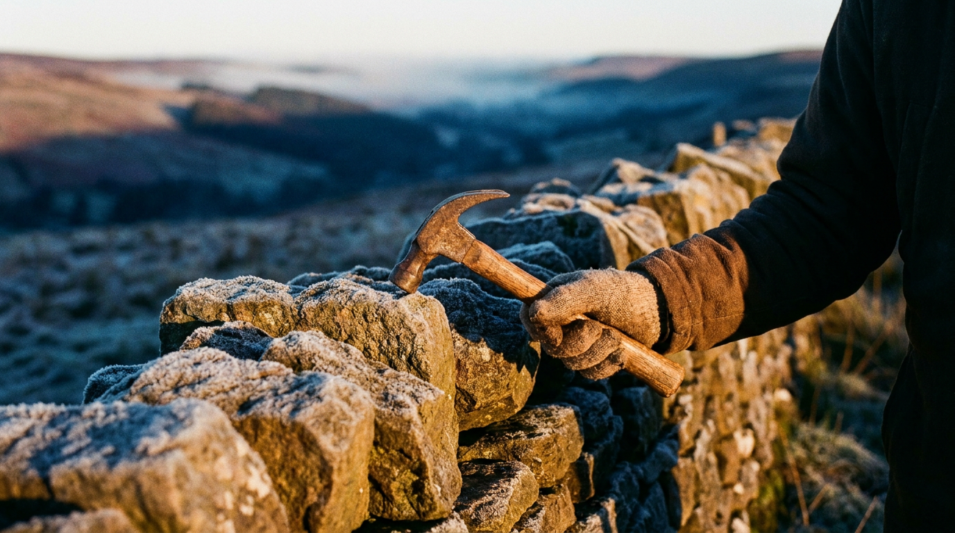 Cover photograph — The Far Side of Stone Cinematic cover photograph for the short story “The Far Side of Stone” by Z. Marlow — I carried Grandfather’s hammer up to the sheep wall before the frost had lifted