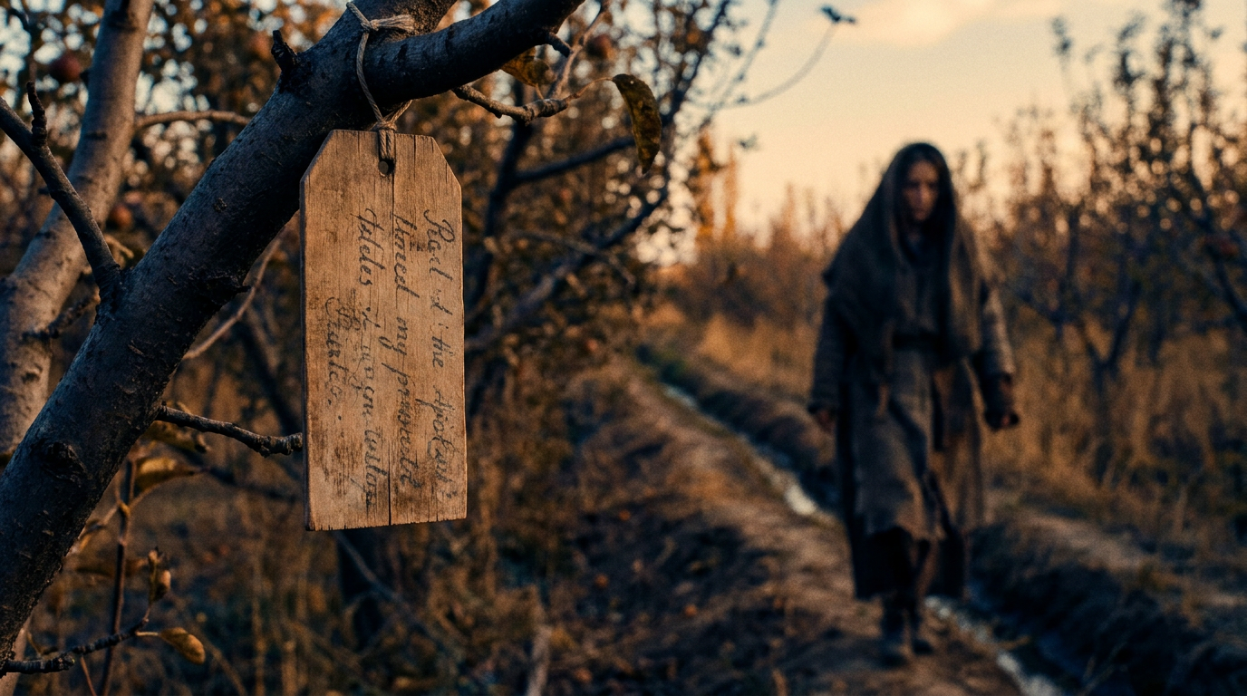 Cover photograph — The Orchard Names Cinematic cover photograph for the short story “The Orchard Names” by Z. Marlow — Iria Pell, daughter of the ditch keeper:
