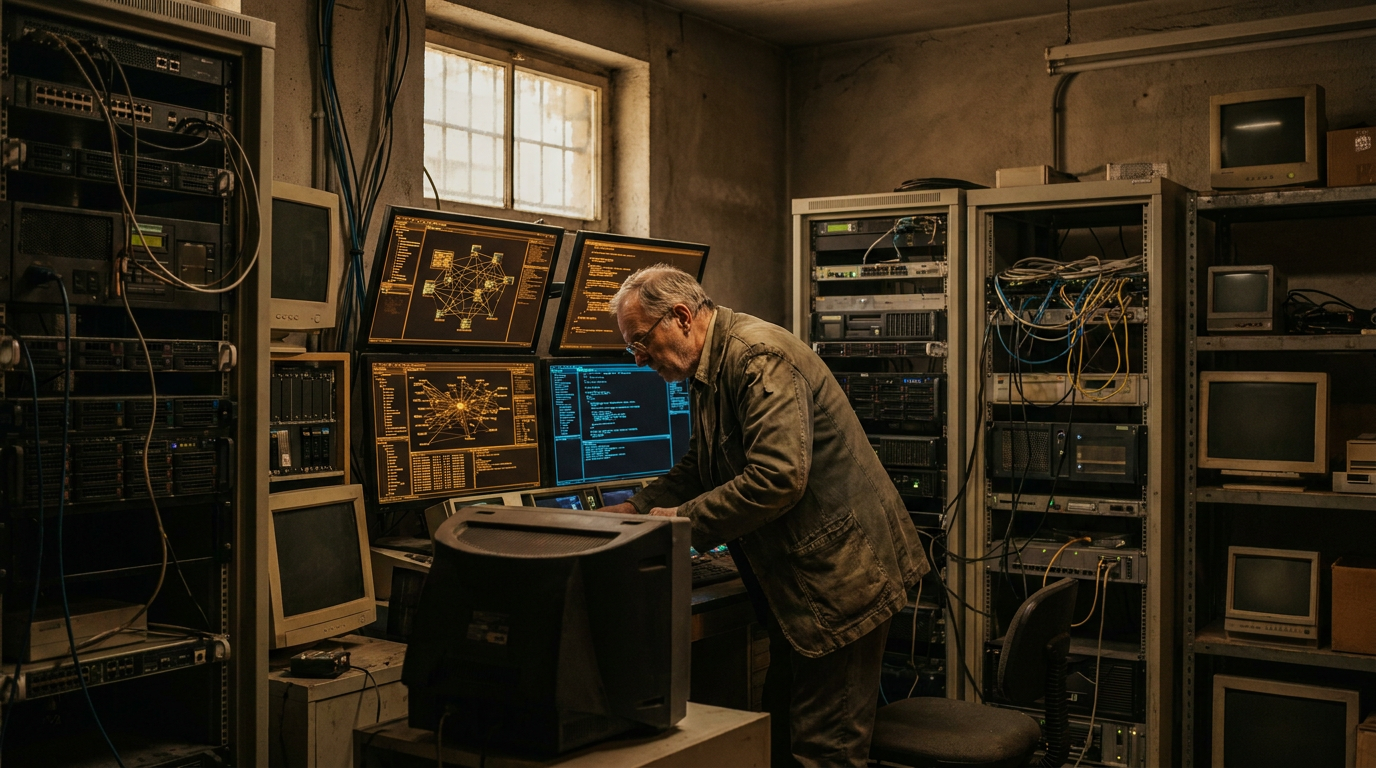 Cinematic cover photograph for the short story “The Frequency of Forgetting” by Z. Marlow — In 2041, a telecommunications engineer named Dao Xu noticed something wrong with the global internet backbone. Not a bug. Not latency. Some…