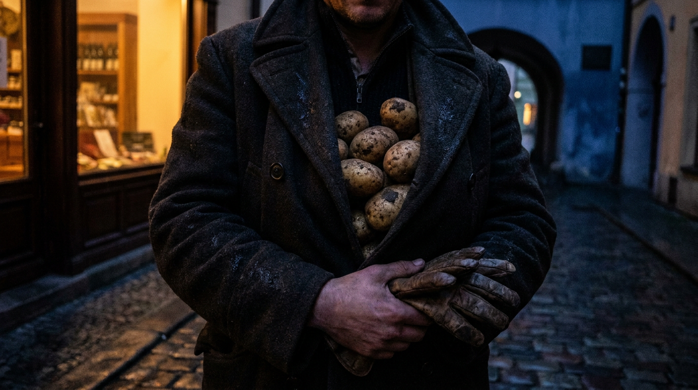 Cover photograph — Landing by Landing Cinematic cover photograph for the short story “Landing by Landing” by Z. Marlow — My mother sent me down for potatoes just before the shops shut. I remember carrying them back in the front of my coat, though she always sa…