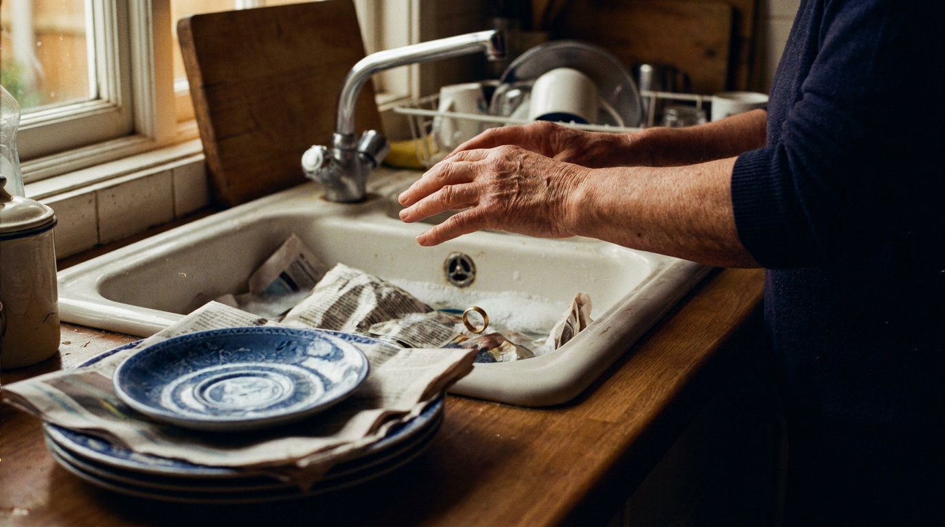 Cover photograph — The Blue Saucer Cinematic cover photograph for the short story “The Blue Saucer” by Z. Marlow — I was wrapping the plates when my mother’s wedding ring went down the sink