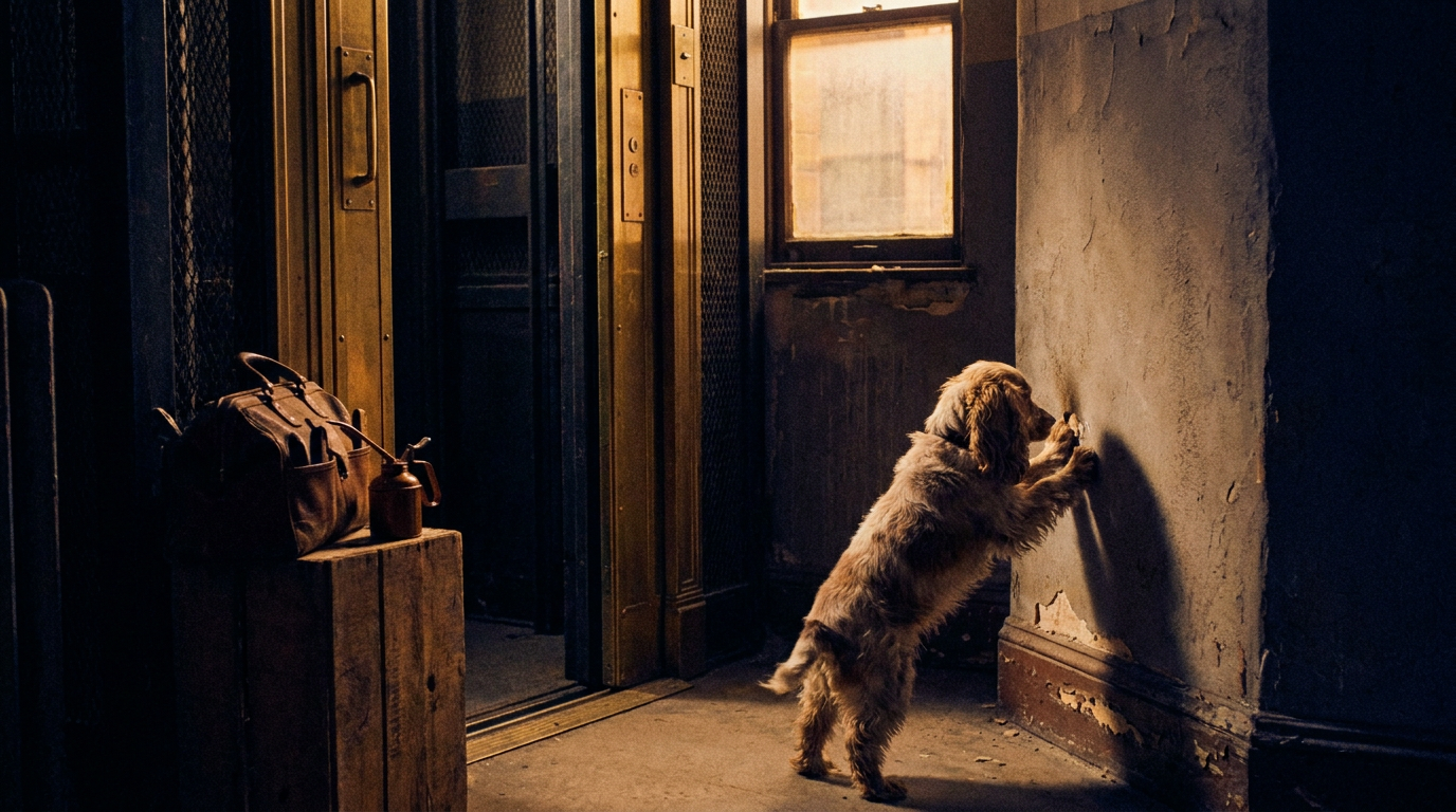 Cover photograph — The Other Car Cinematic cover photograph for the short story “The Other Car” by Z. Marlow — I was oiling the lift doors when Mrs. Vale's spaniel began scratching at the wall behind me