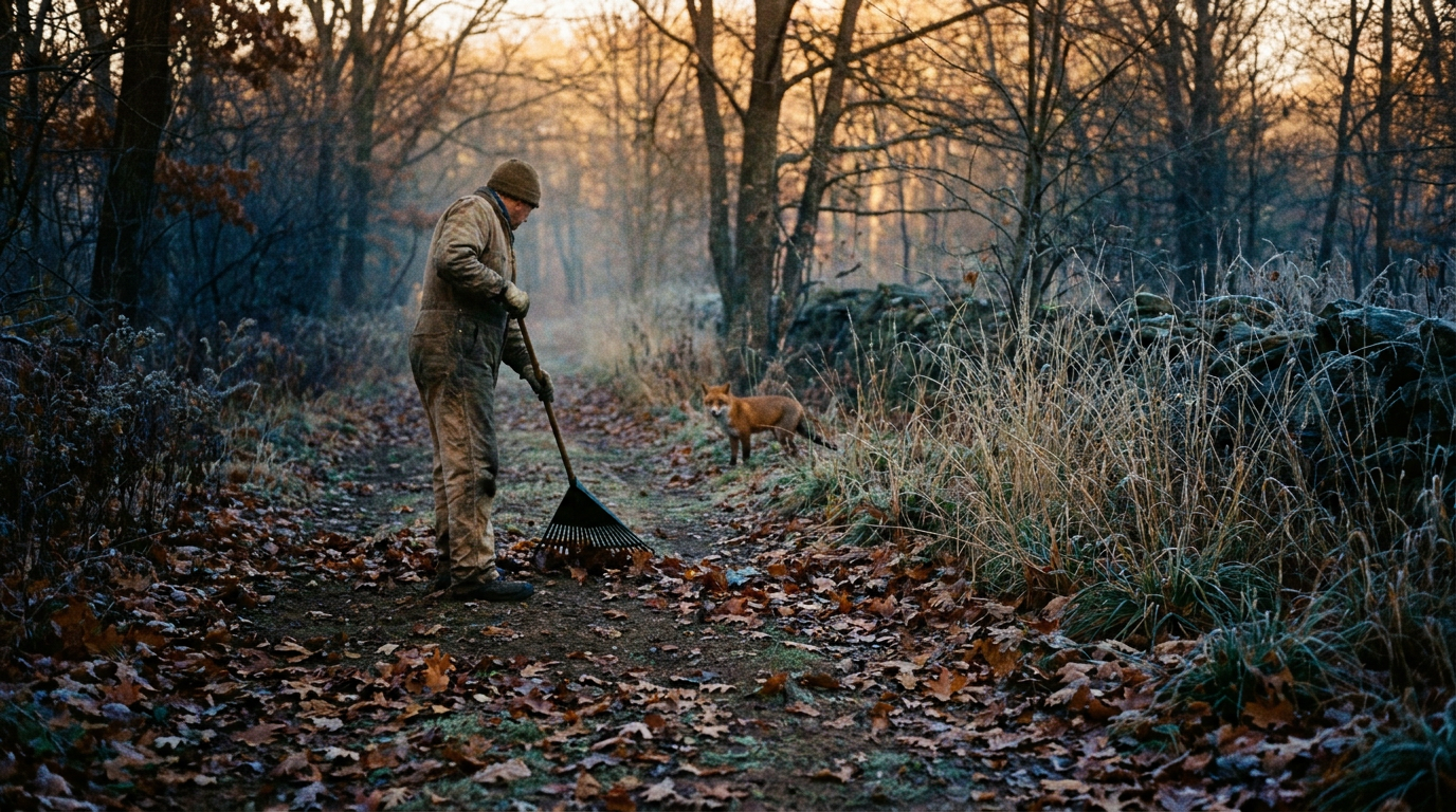 Cover photograph — What the Fox Hears Cinematic cover photograph for the short story “What the Fox Hears” by Z. Marlow — I clear the leaves from Bracken Row every Thursday, and the fox comes behind me
