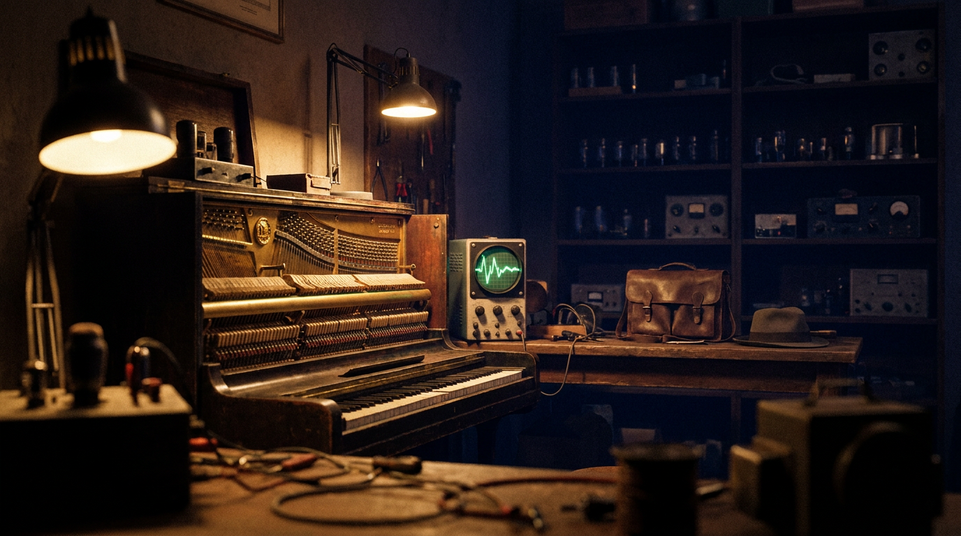 Cinematic cover photograph for the short story “The Instrument” by Z. Marlow — In 1943, a piano tuner named Wilhelm Kessler was arrested by the Gestapo in occupied Vienna. His crime was not political. It was not ideolo…