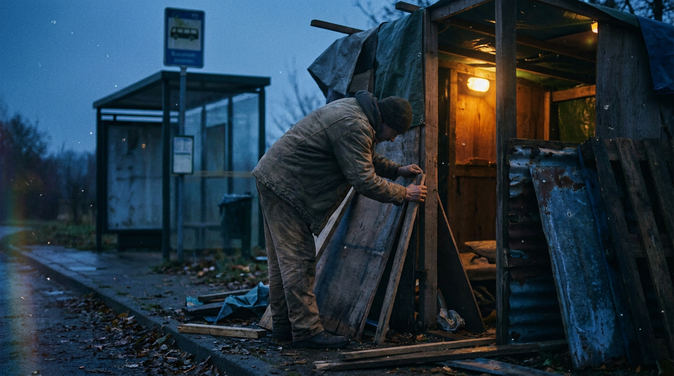 Cover photograph — Where We Wait Cinematic cover photograph for the short story “Where We Wait” by Z. Marlow — I put the shelter back together before the buses began running