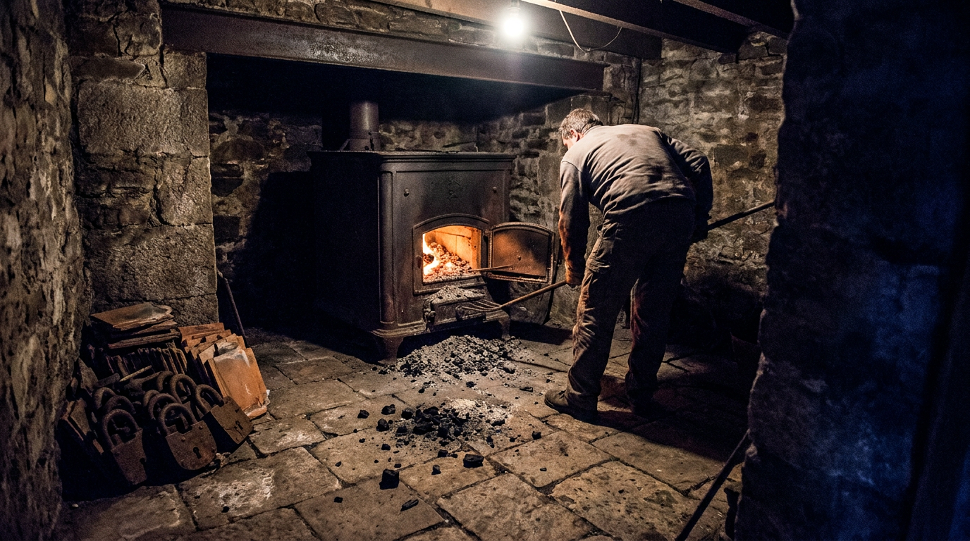 Cover photograph — The Bath Beneath Cinematic cover photograph for the short story “The Bath Beneath” by Z. Marlow — I am raking the last charcoal from the furnace as you asked. By sunset the floors will be cold, and you may break the locks or take up the…