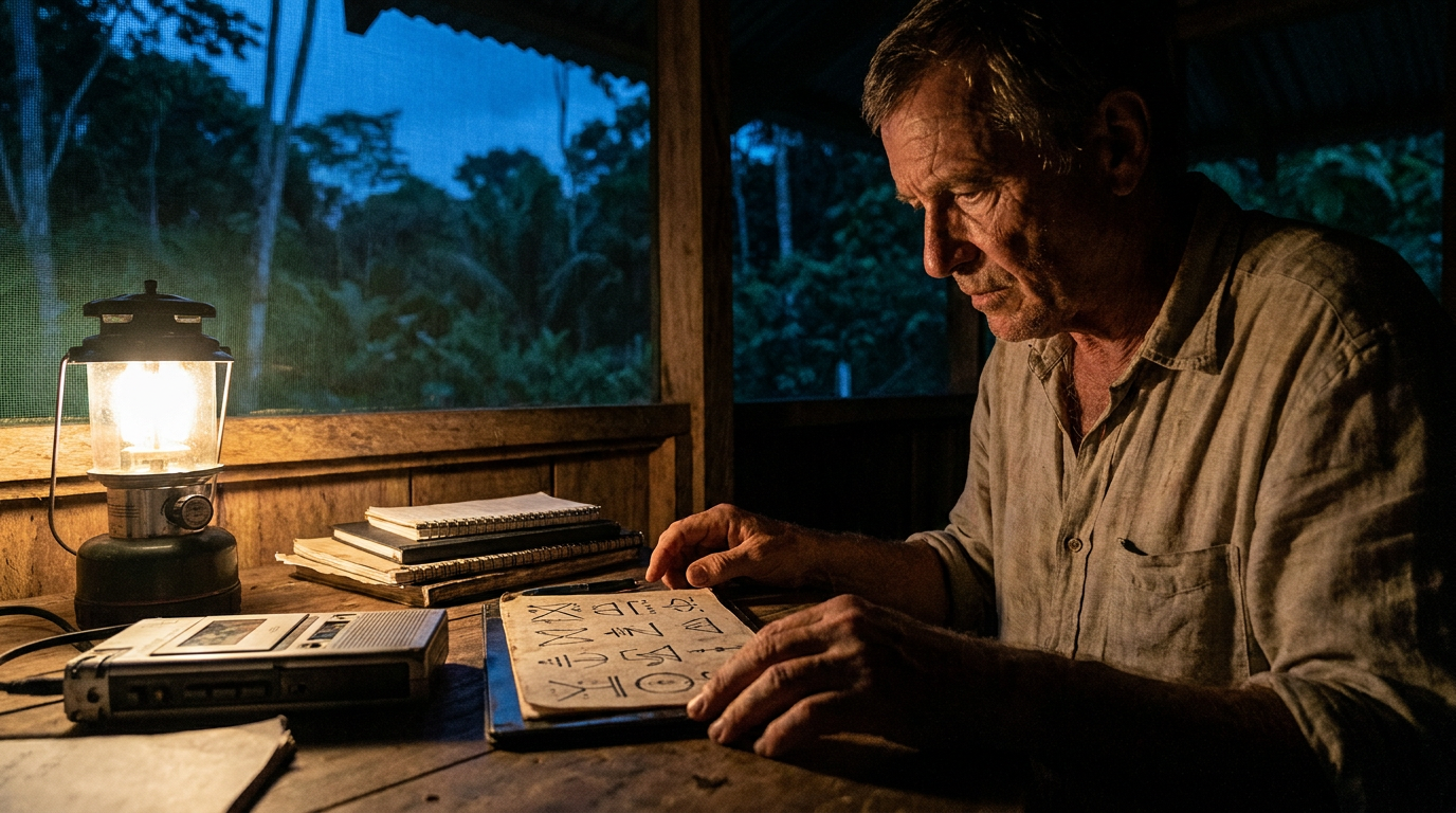 Cover photograph — The Archaeology of Silence Cinematic cover photograph for the short story “The Archaeology of Silence” by Z. Marlow — In 2036, a linguist named Dr. Tomás Herrera was cataloging endangered languages in the Peruvian Amazon when he encountered something that s…