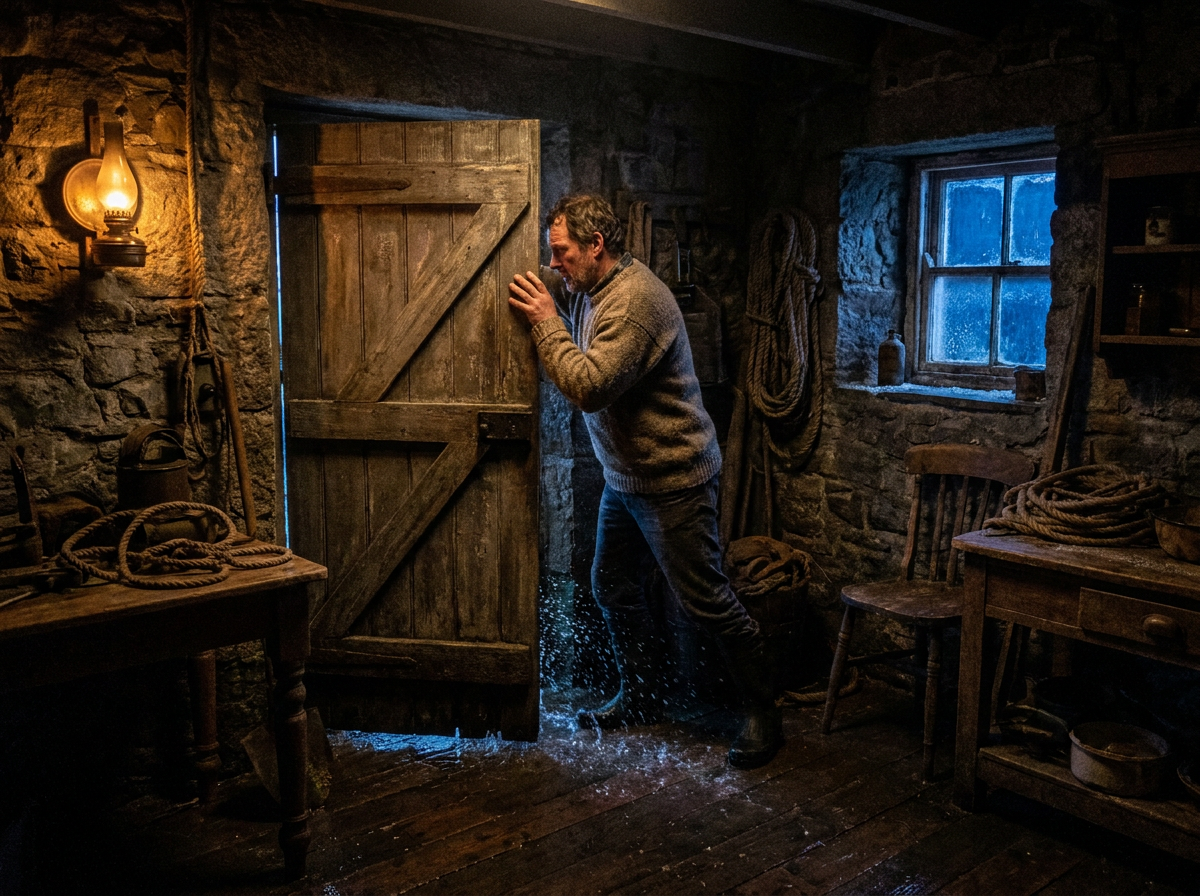 Cover photograph — The Room in the Turn Cinematic cover photograph for the short story “The Room in the Turn” by Z. Marlow — You put your shoulder to the inner door because the sea has decided to check in