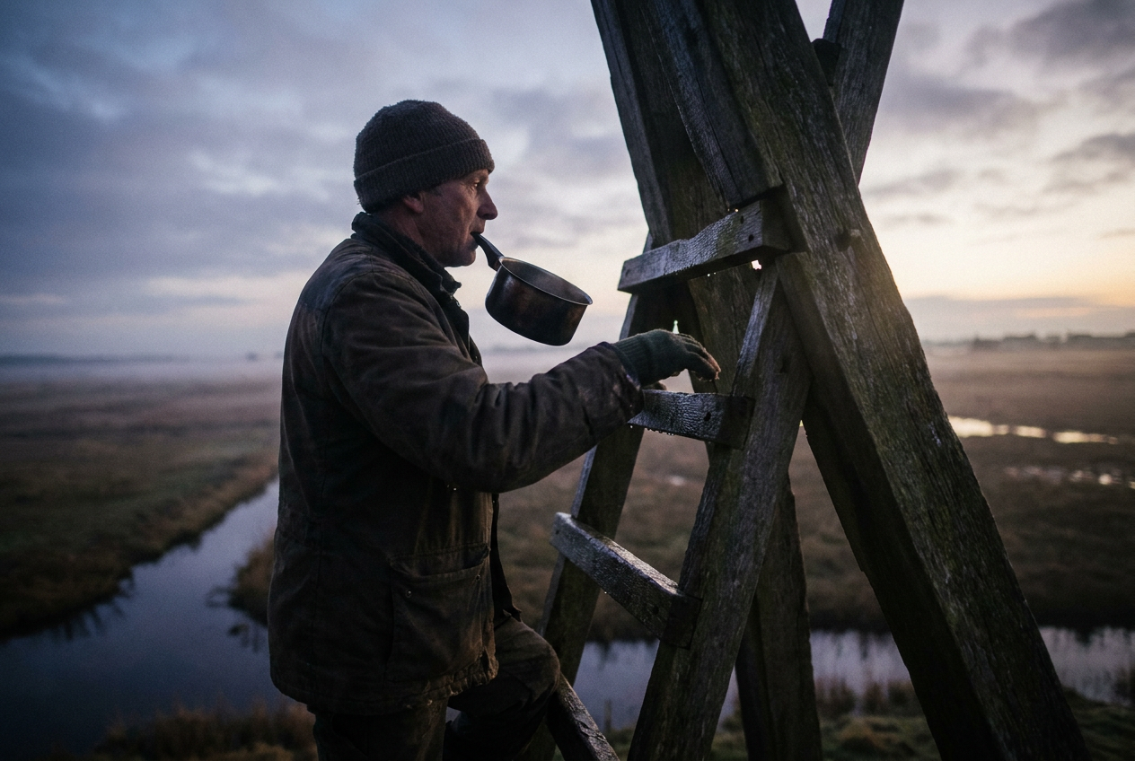 Cover photograph — The Wind Below Cinematic cover photograph for the short story “The Wind Below” by Z. Marlow — You climb the drainage mill before sunrise, carrying the grease pot between your teeth. The ladder is wet with mist. Below you, the marsh l…